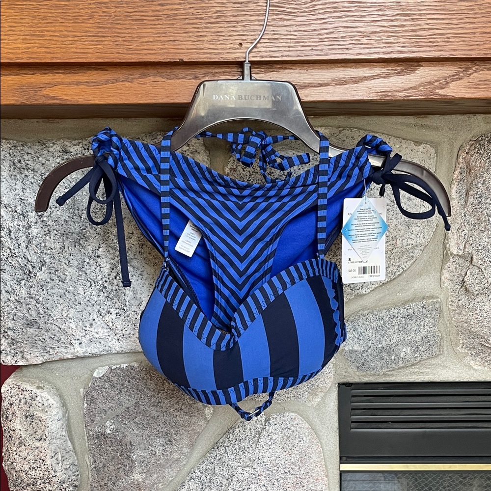 Athleta Avila Blue and Black Striped 2 Piece Swimsuit